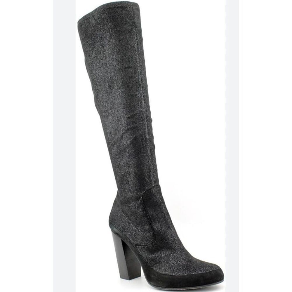 Donald J Pliner Chenia Black Heeled Sueded Boot Size 7.5